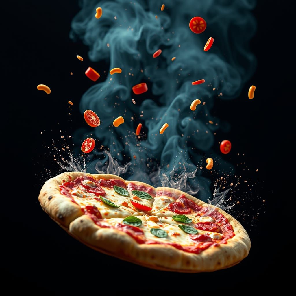Exploding Italian Pizza in Vivid Colors