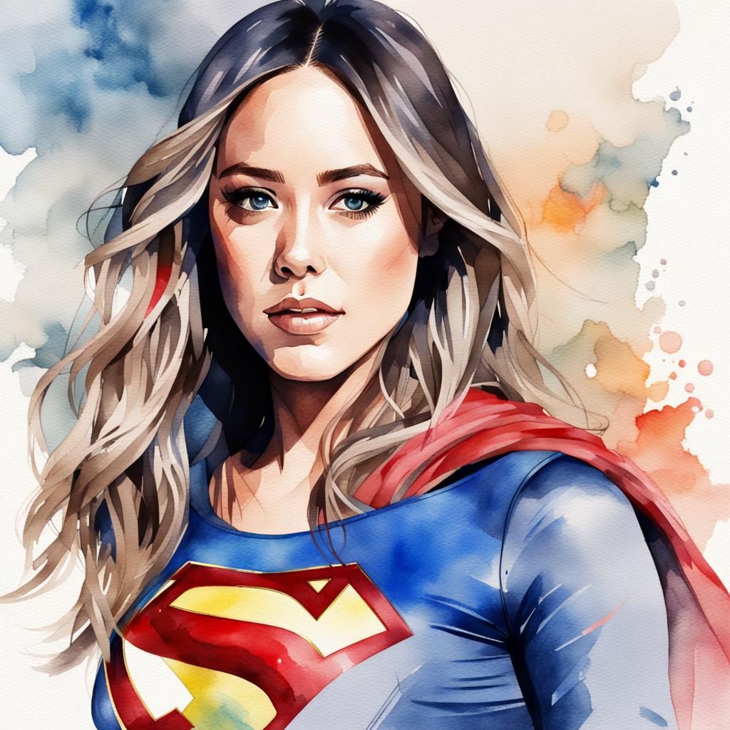 Chloe Bennet as Supergirl Watercolor Portrait