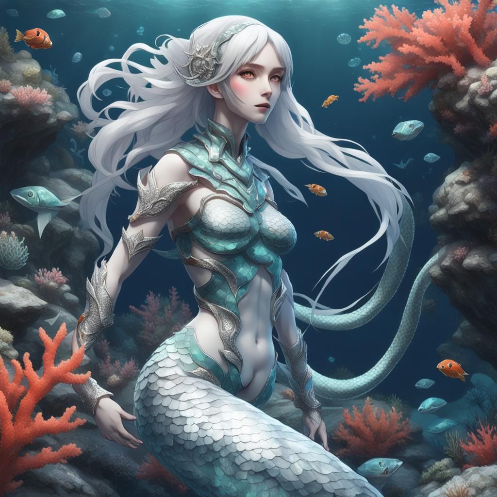 Anime Snake Woman in Deep Sea Coral Reef