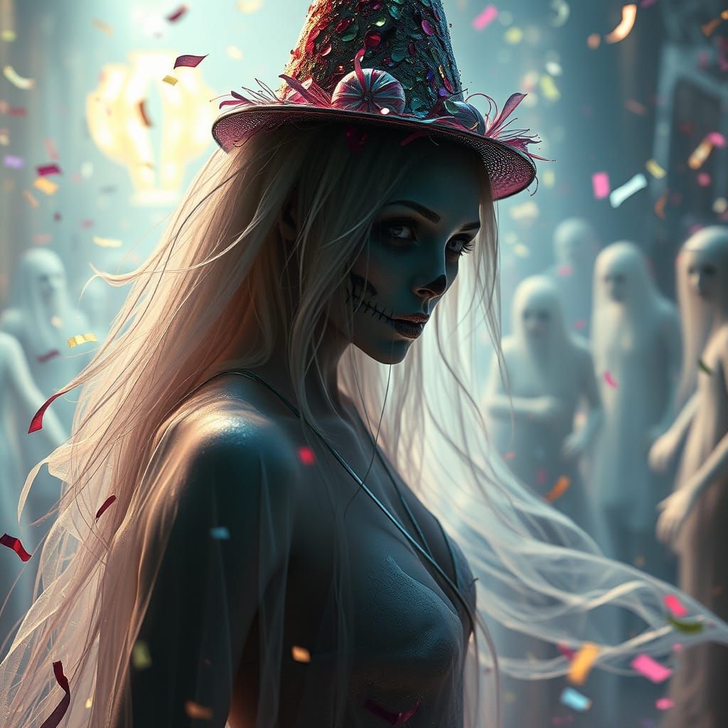 Ghostly Figure in Spectral Confetti Dance