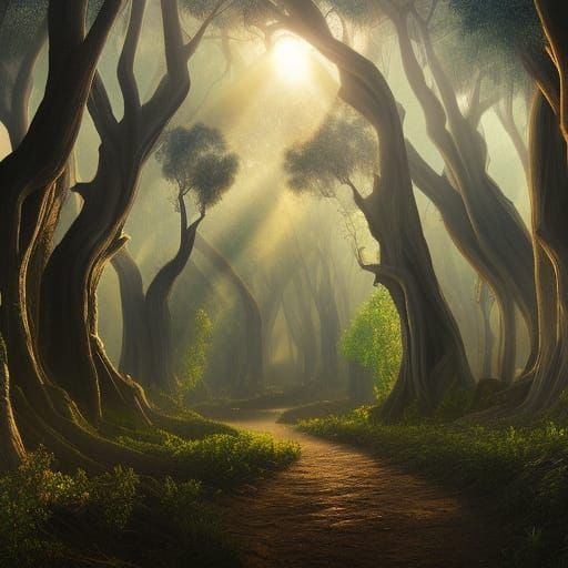 Sunlit Eucalyptus Grove: Epic Digital Matte Painting