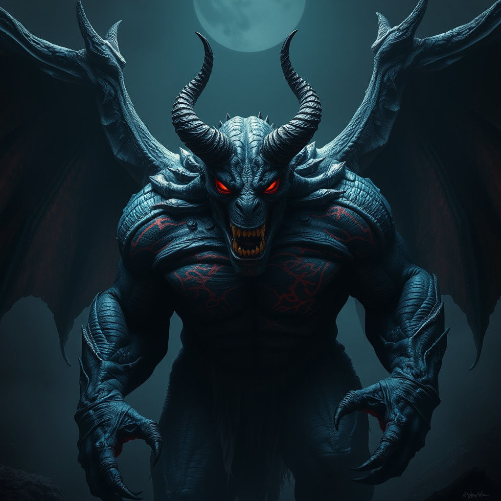 Menacing Winged Demon Ogre in Gothic Style
