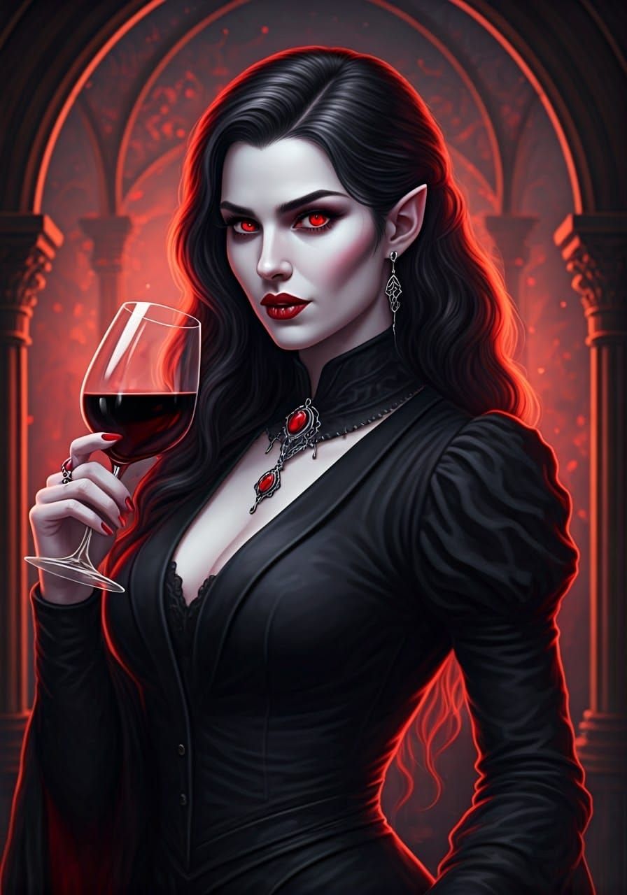 Elegant Vampire Portrait with Red Wine