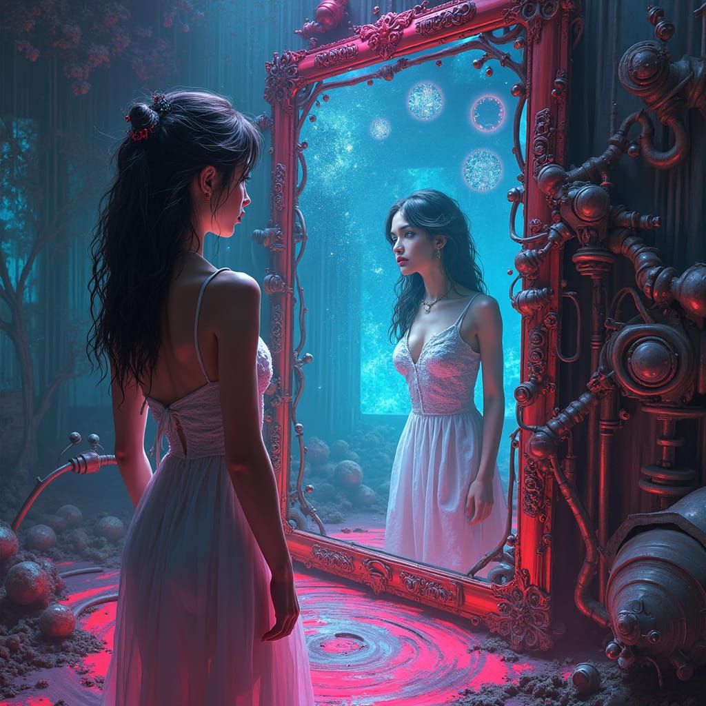 Woman in Biomechanical Chamber as Visionary Art