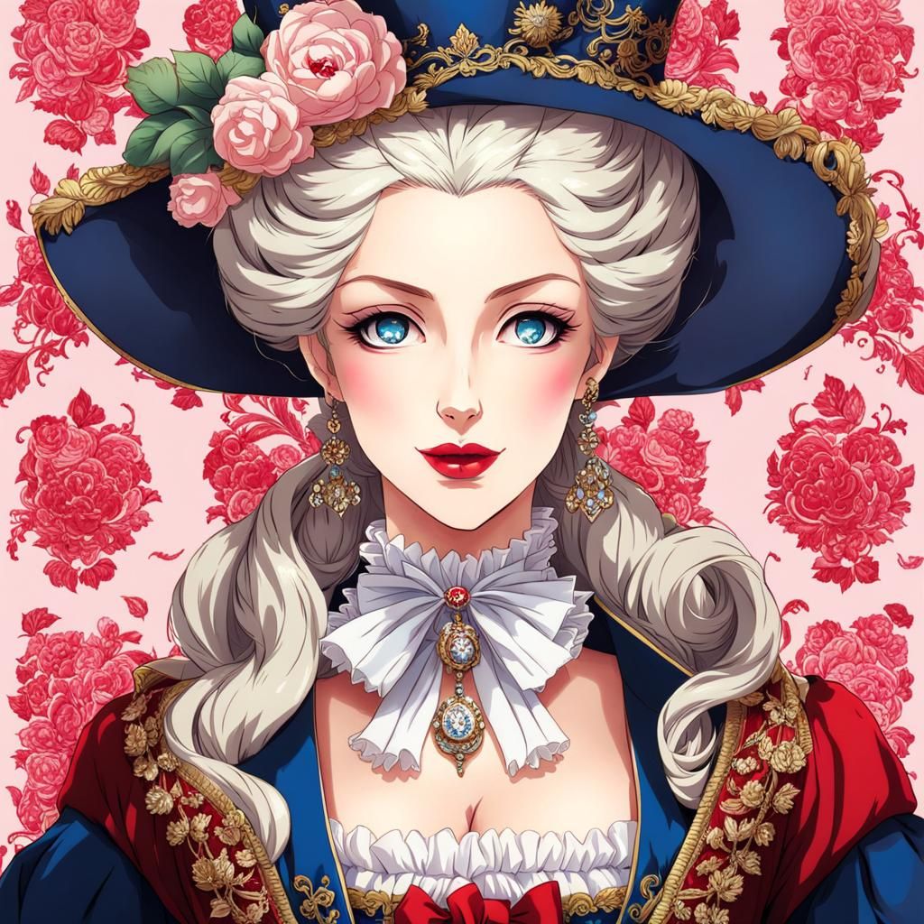 Marie Antoinette in Anime Style with Red Lips