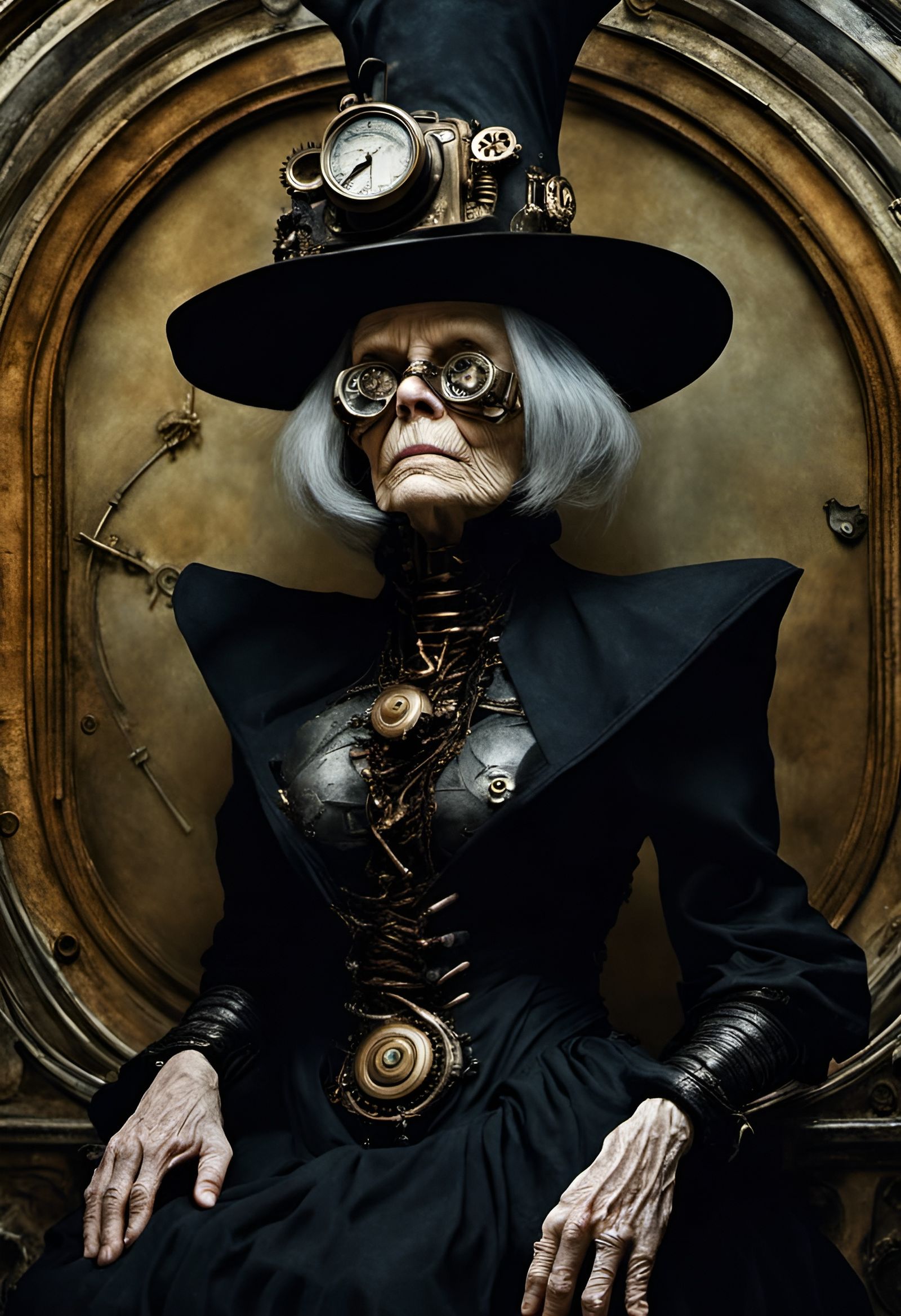 Steampunk Witch Portrait in Art Nouveau Style