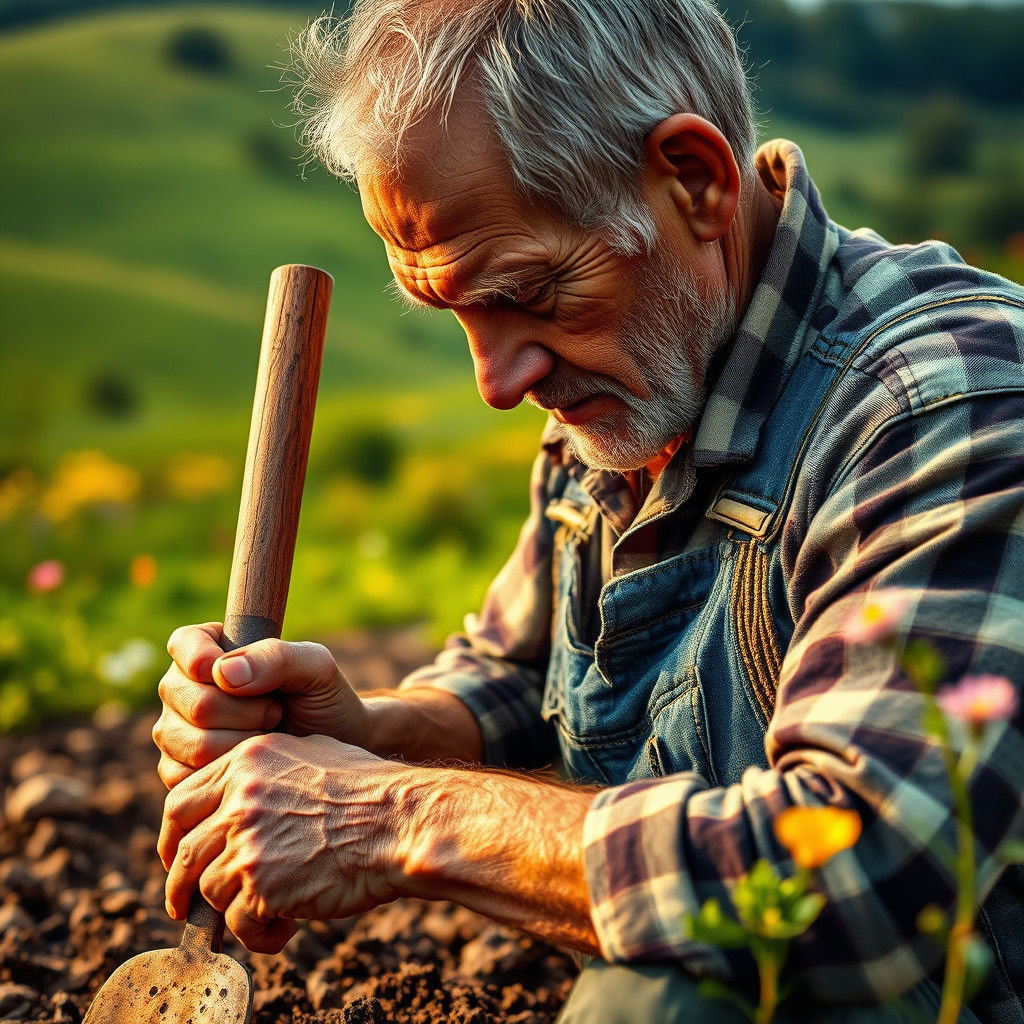 Farmer Cultivating Potato Field in Cinematic Style