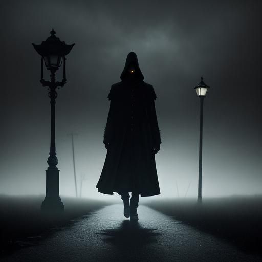 Mysterious Figure at Crossroads in Surreal Style
