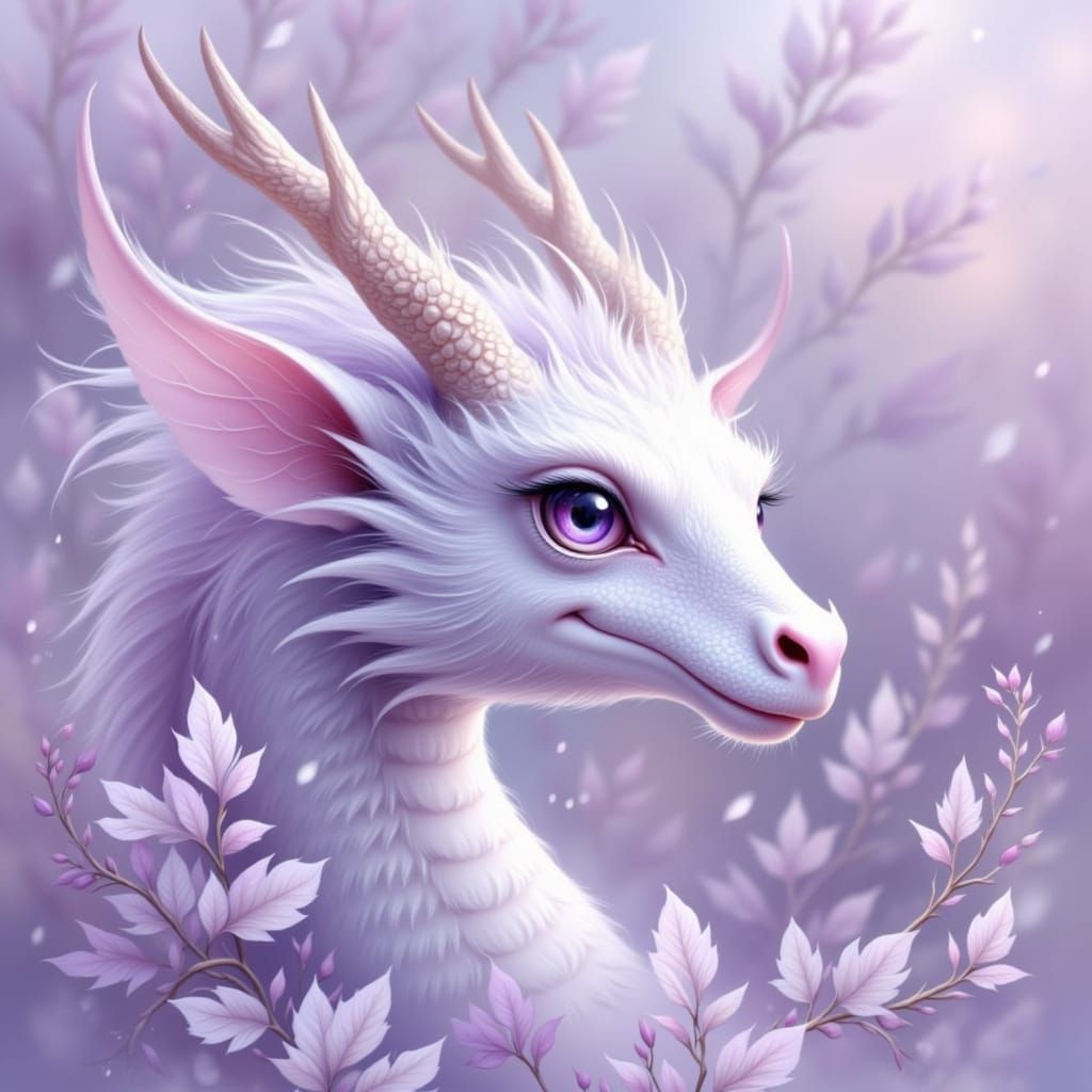 Mystical Dragon Head Over Lavender Fairy