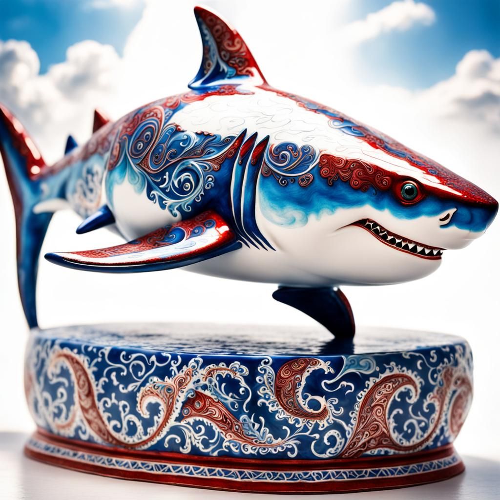 Porcelain Shark Figurine with Paisley Design