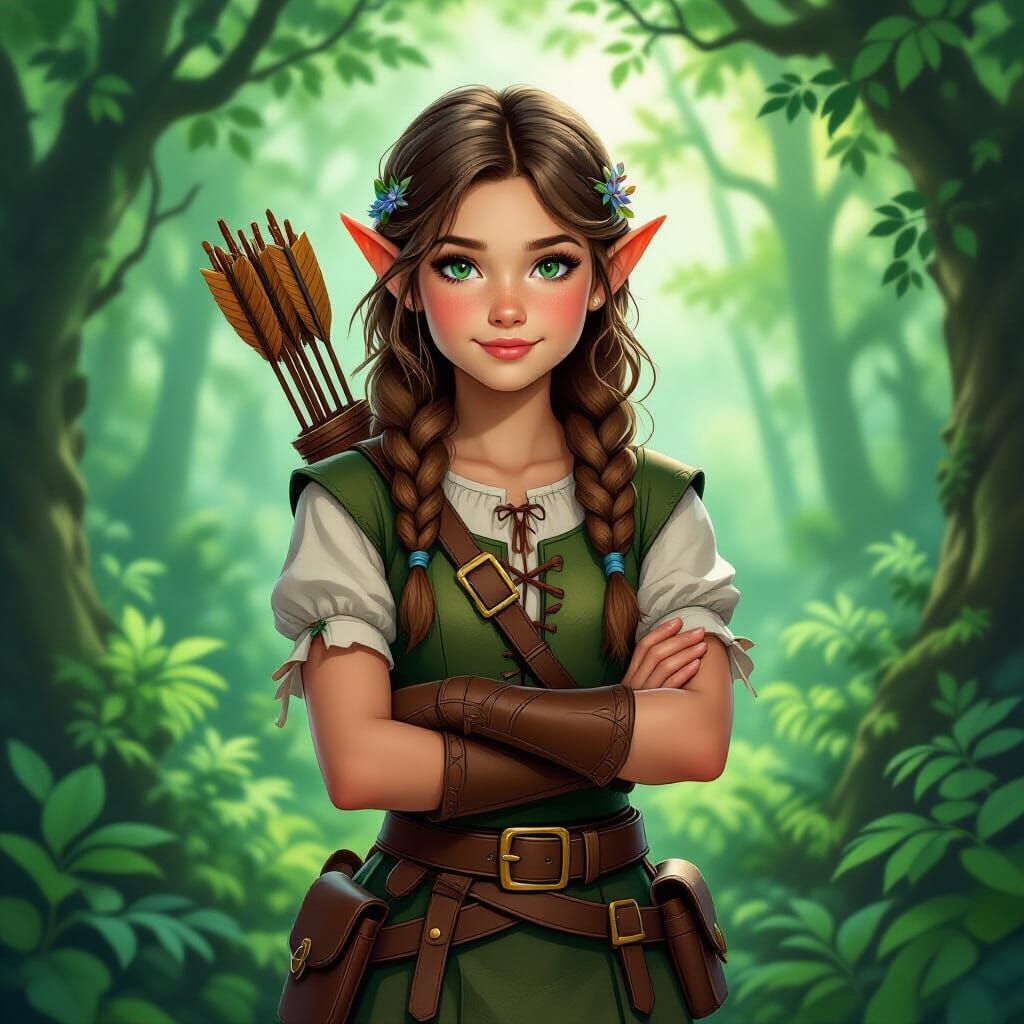 Elf Scout Girl Portrait in Mystical Realism Style