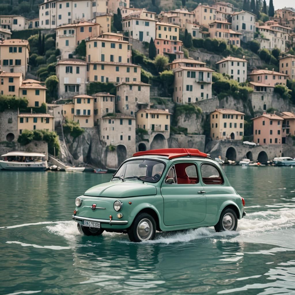 Fiat 500 Car-Boat Hybrid on Italian Waters