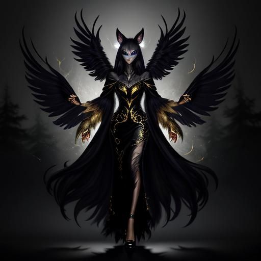 Fox-Eared Shadow Spirit with Feathered Wings
