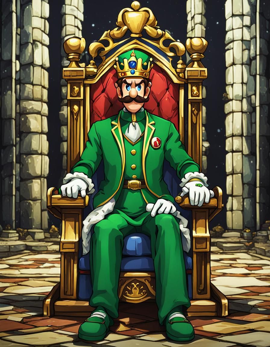 King Luigi on Throne Waiting