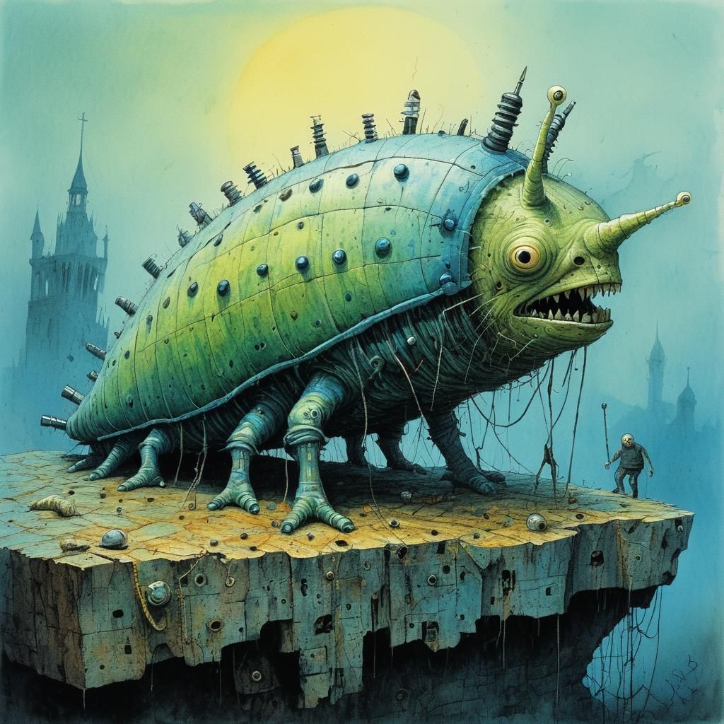 Surreal Horror Slug: A Frankensteinian Watercolour Illustrat...