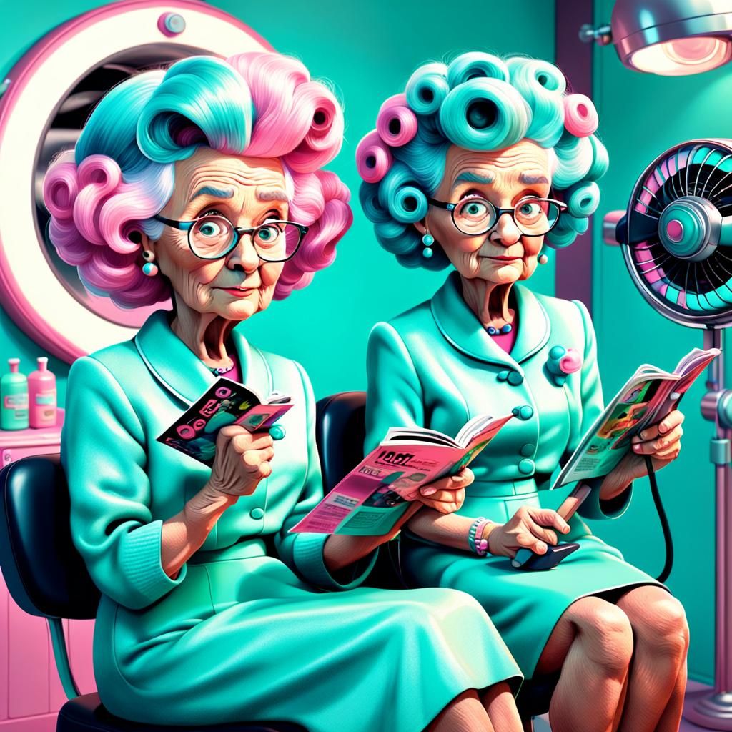 Pixar-Inspired Old Ladies at the Salon