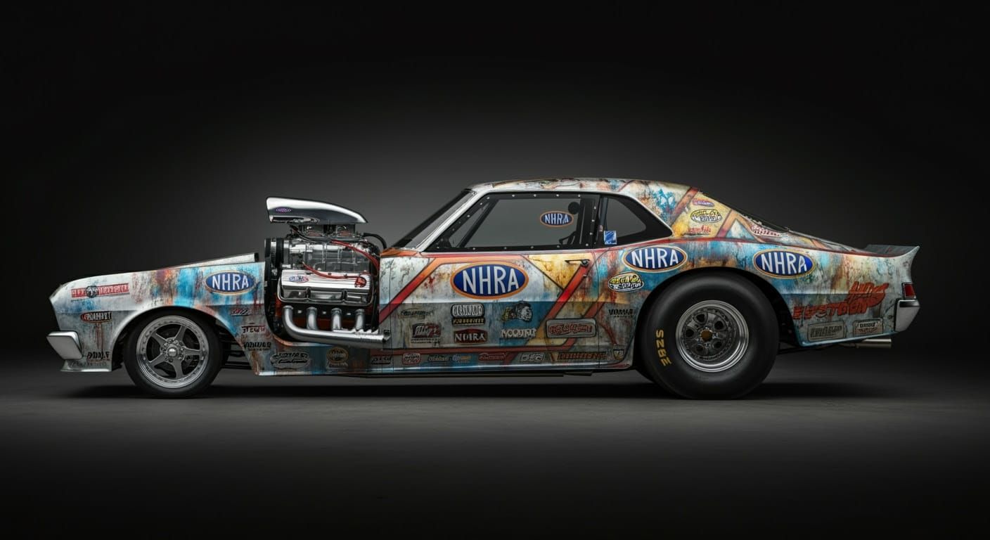 Classic American Dragster Concept Car with Vintage NHRA Acce...