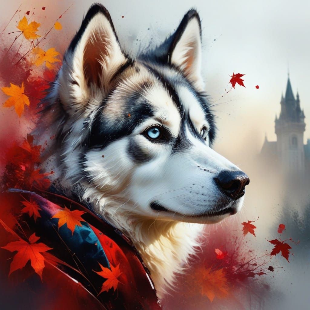 Winter Husky in an Autumn Australian Landscape