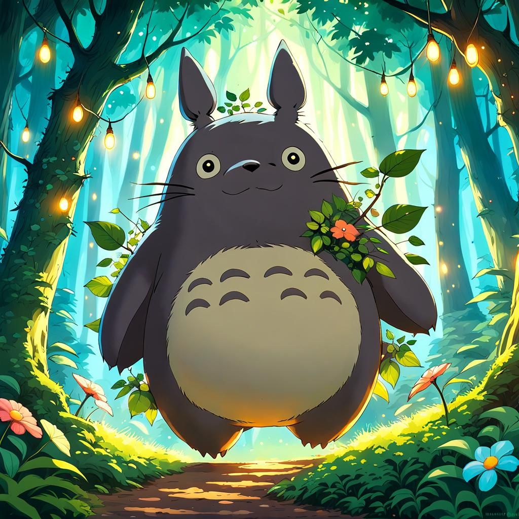 Enchanted Totoro Forest Spirit in Lush Setting