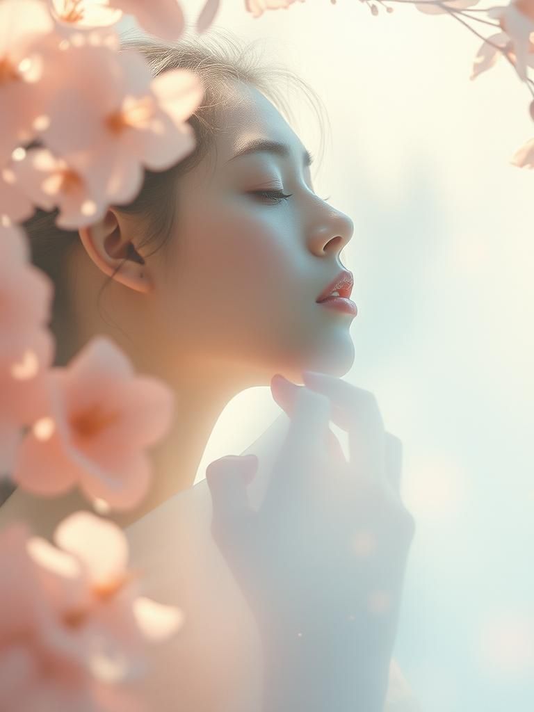 Ethereal Woman with Flowers in Impressionist Style