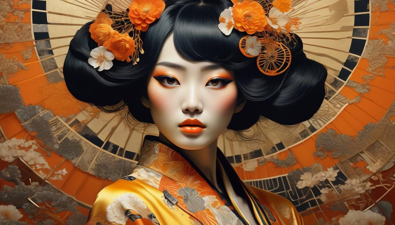 Hypermaximalist Japanese Woman with Art Deco Elegance