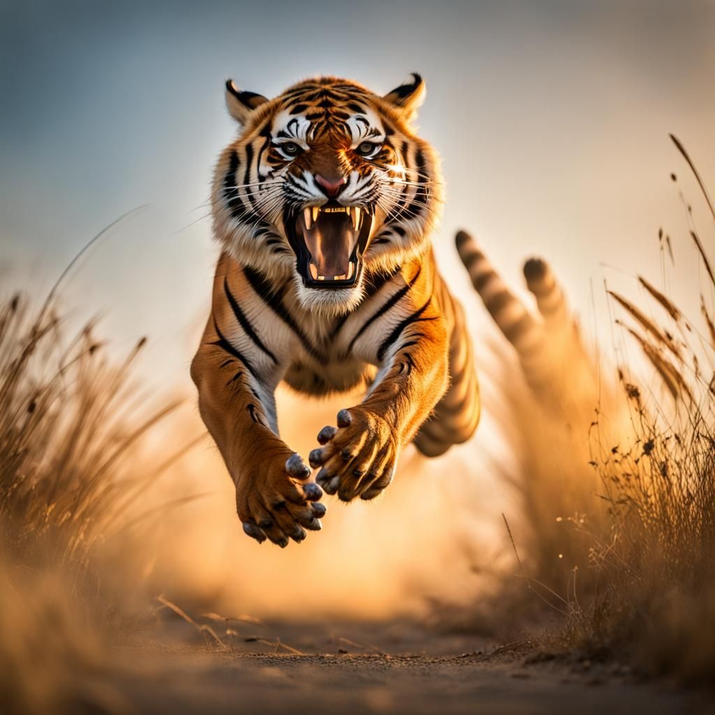 Ferocious Tiger Captured Mid-Pounce in Bullet Time