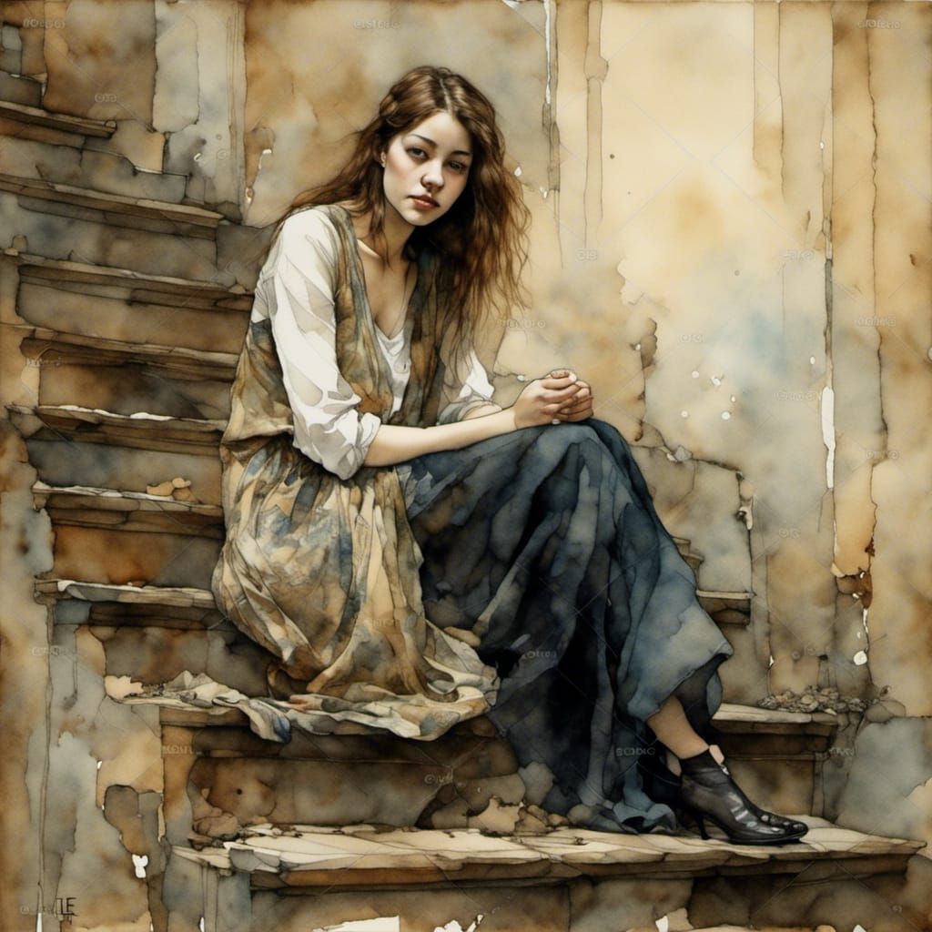 Young Woman Portrait on Staircase