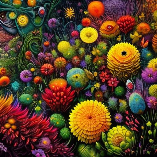 Floral Fantasy in Mixed Media Style