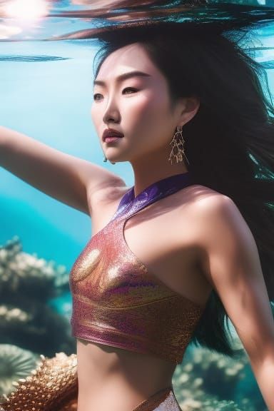 Underwater Portrait of Asian Woman in Aquaman Style