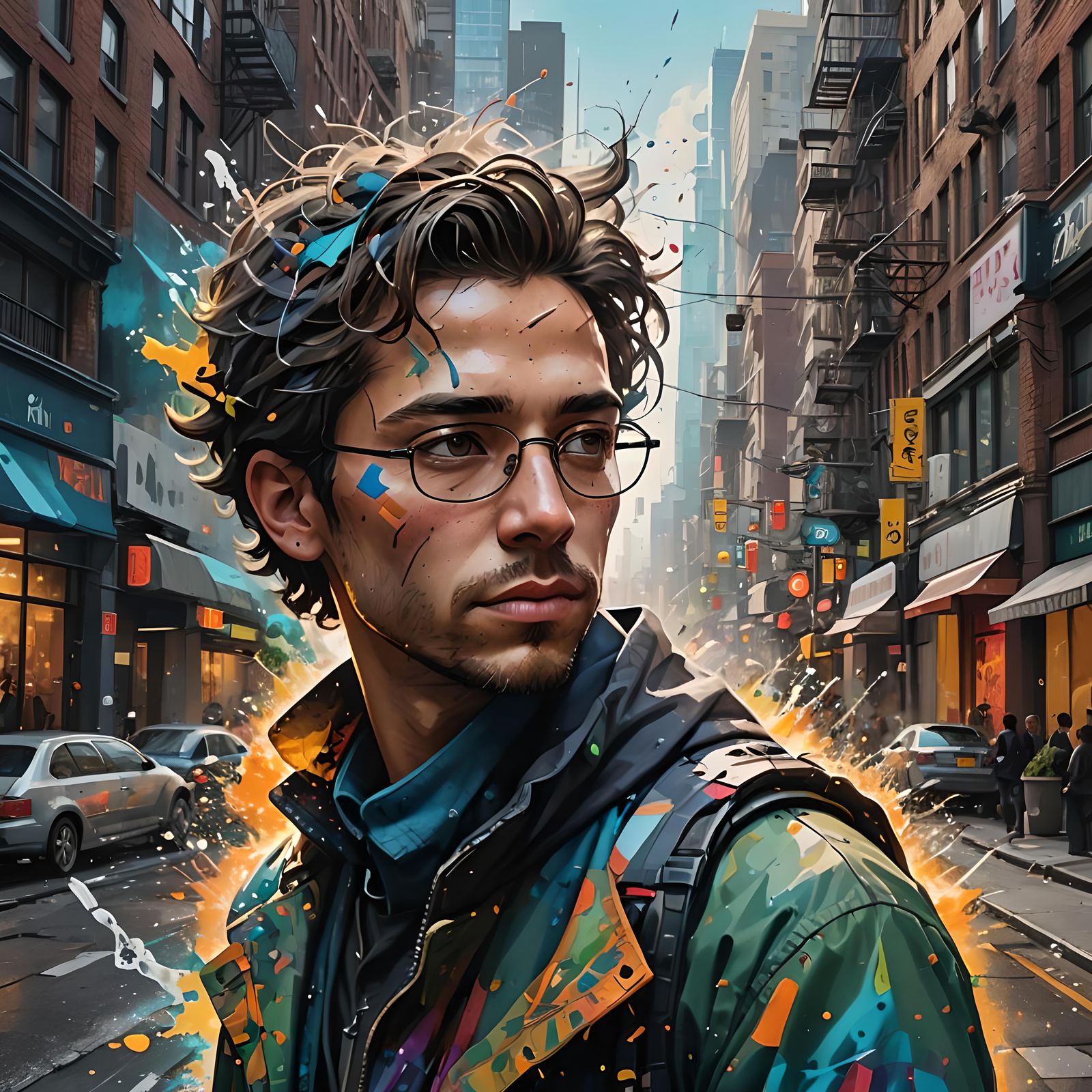 Urban Alchemist Transforming City: Hyperrealistic Splash Art