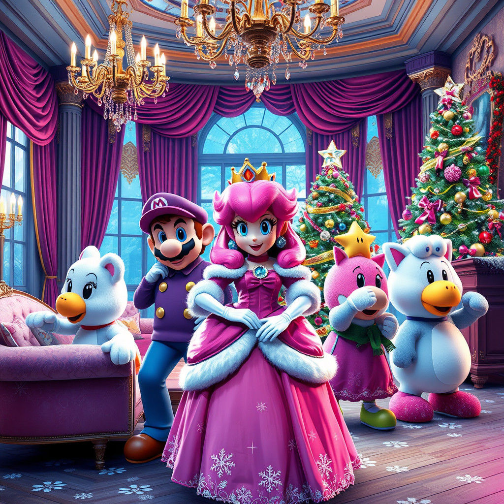 Christmas with Princess Peach in Polychromatic Street Art St...