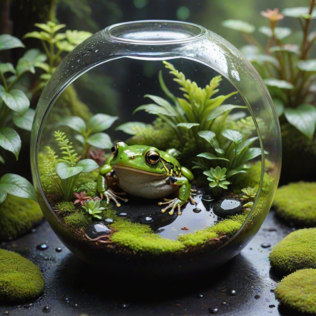 Whimsical Terrarium Scene in Impressionistic Watercolor Styl...