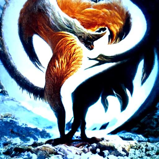 Nine-Tailed Fox in Oil Painting Style