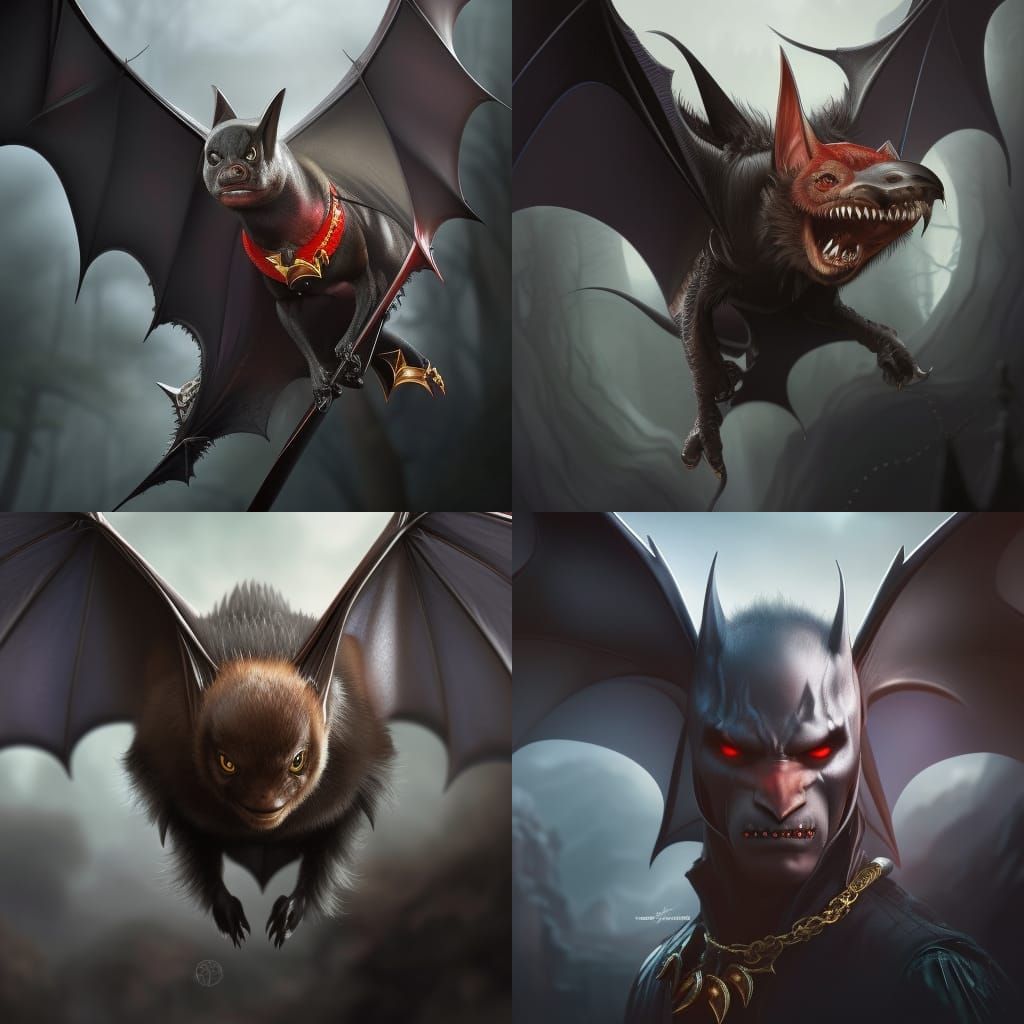 Detailed Vampire Bat Portrait in Digital Art Style
