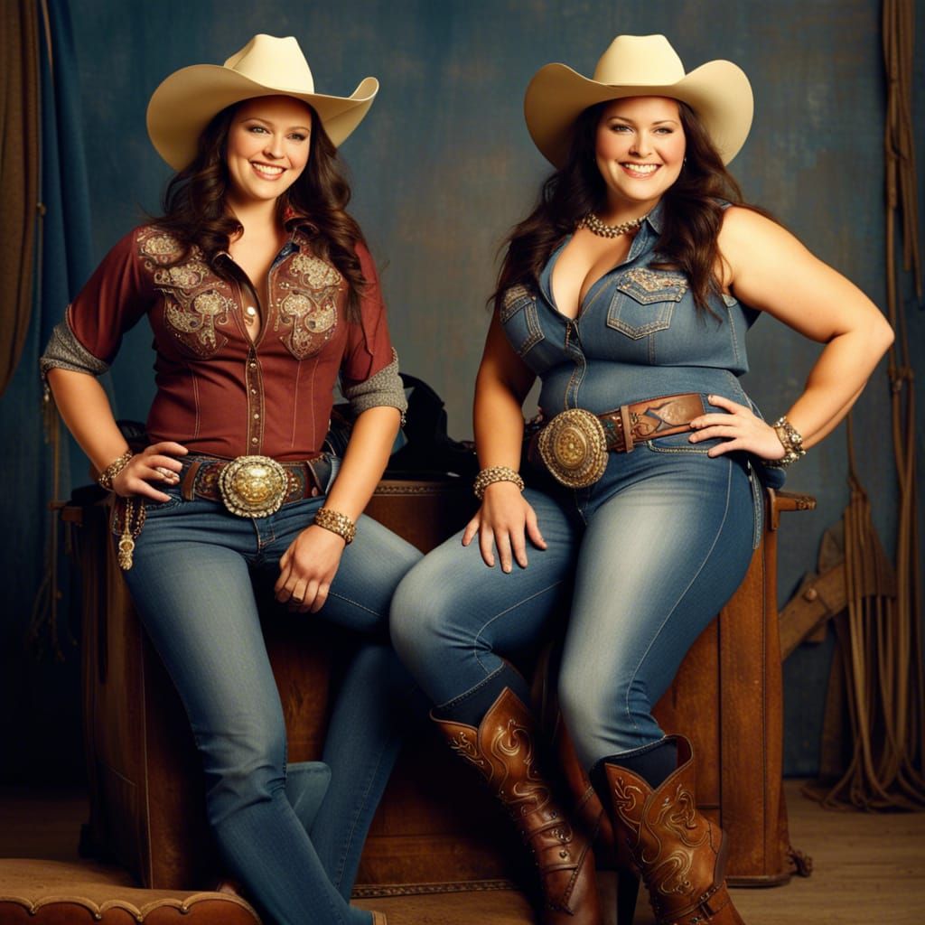 Plus-Size Cowgirls in Elaborate Western Scene