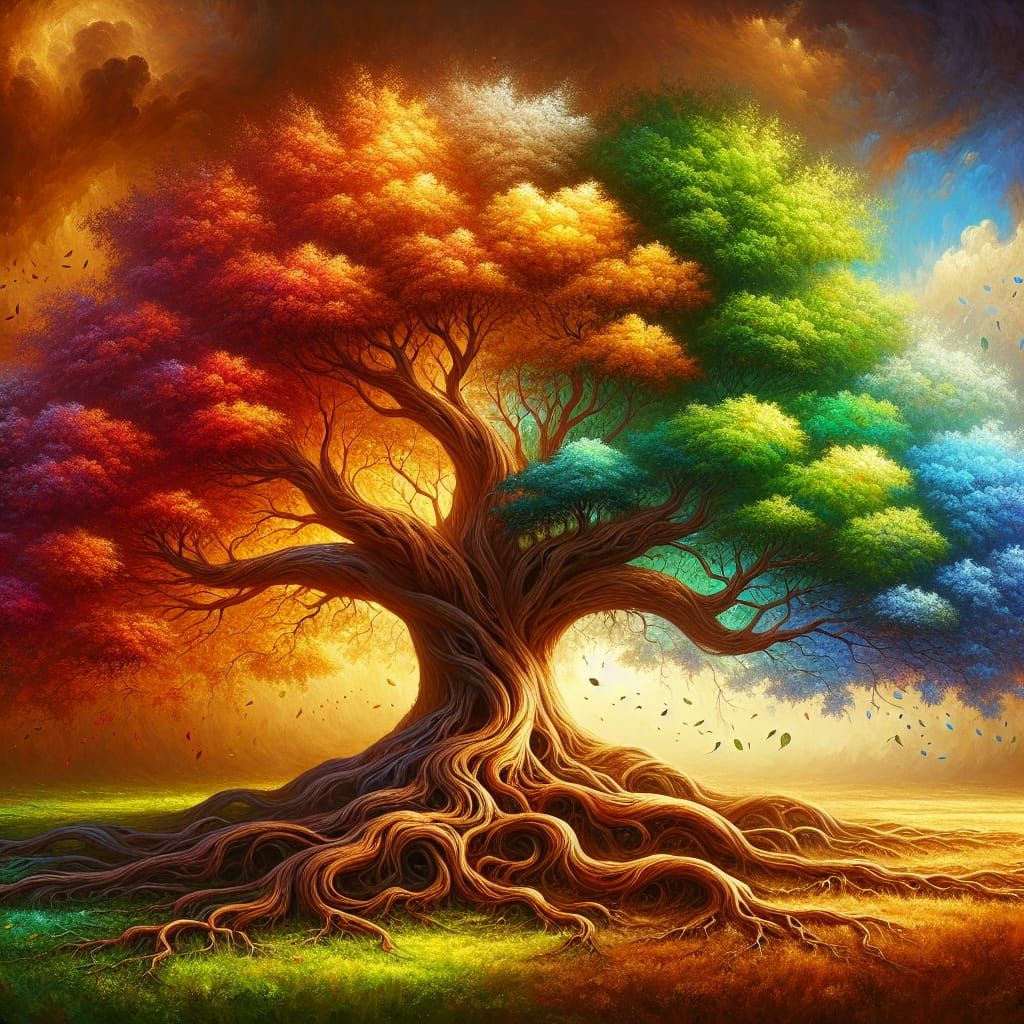 Ancient Tree with Four Seasons Foliage