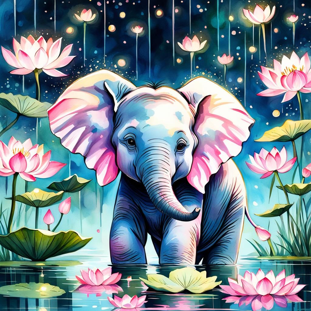 Sparkling Serenity: Lotus Baby Elephant Bliss