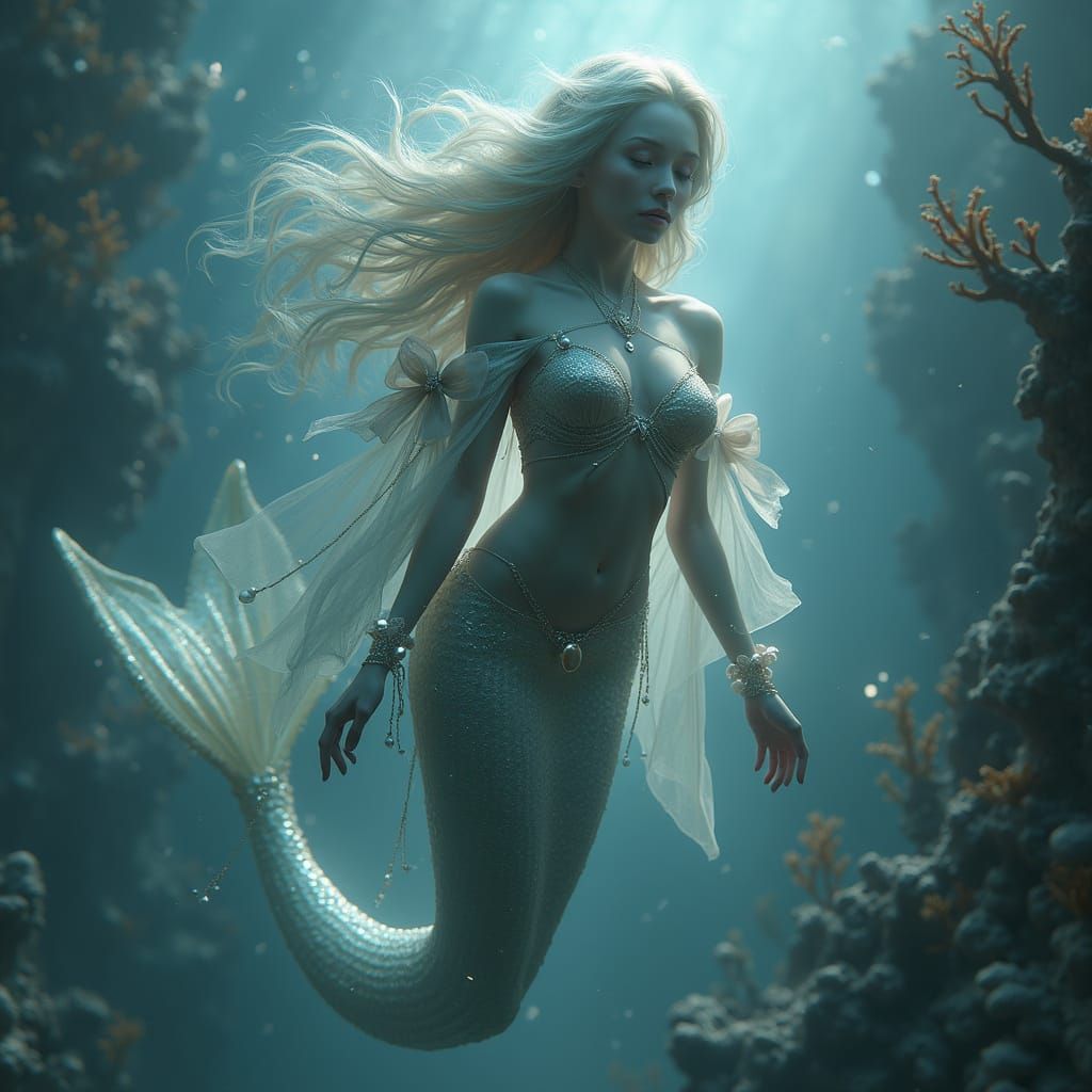 Biopunk Mermaid in Ethereal Seascape