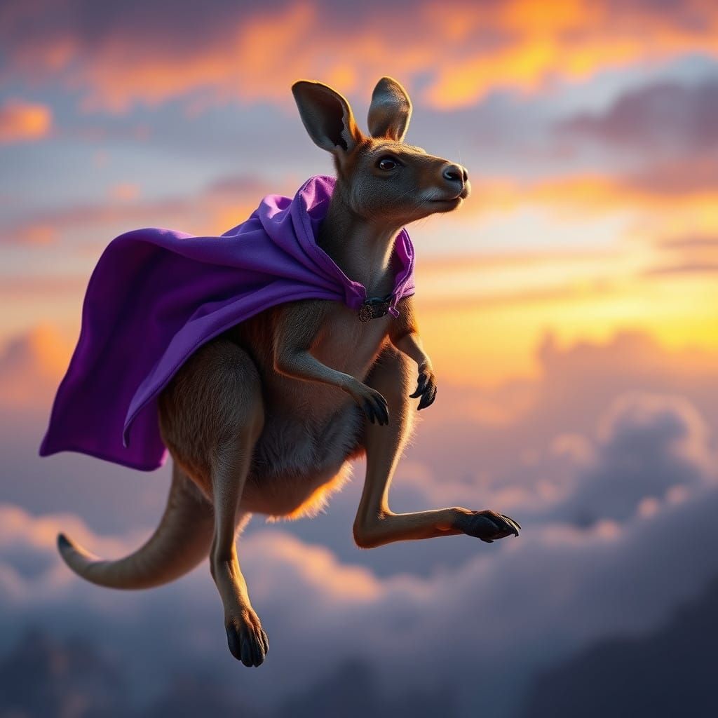 Superhero Kangaroo Soars Through Dark Fantasy Skies
