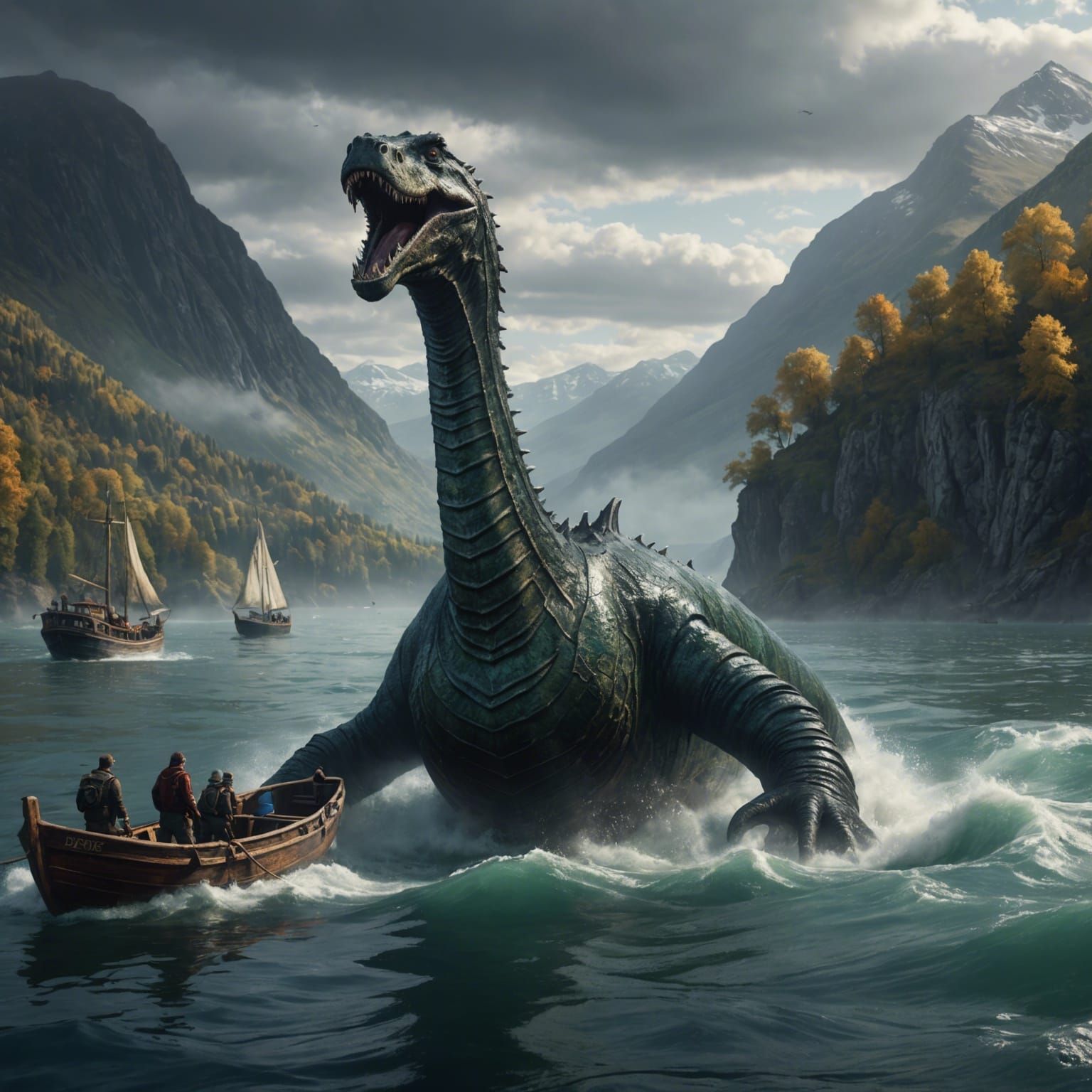 Loch Ness Monster Emerges: Detailed Matte Painting