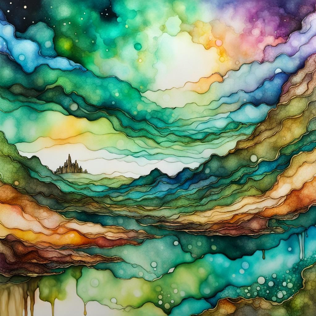 Eowyn Watches Sky From Weathertop in Alcohol Ink