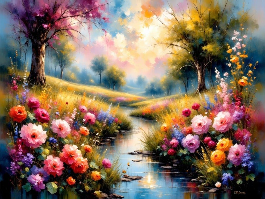 Magical English Garden Impasto Painting