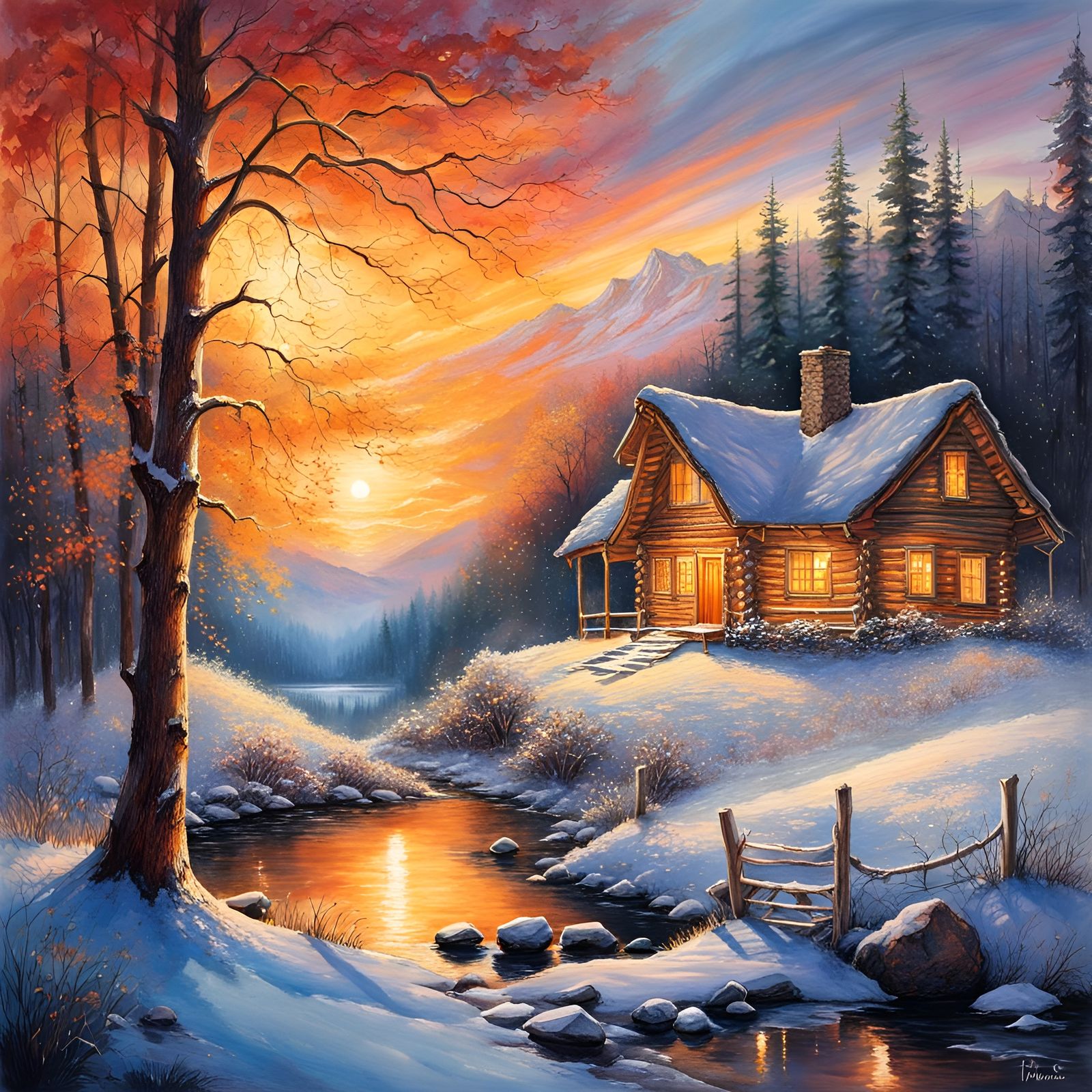 Fire and Ice Landscape in Watercolor Style