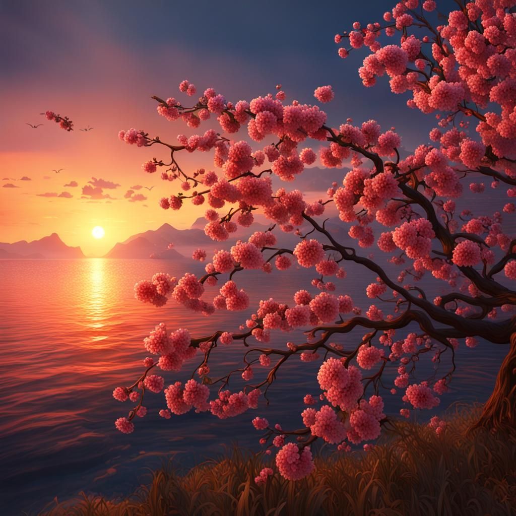 Cherry Blossoms at Sunrise: A Digital Painting
