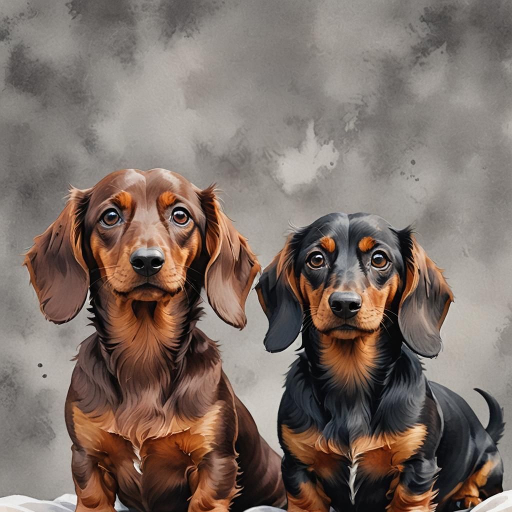 Dachshunds in Anime-Inspired Watercolor Pet Portrait