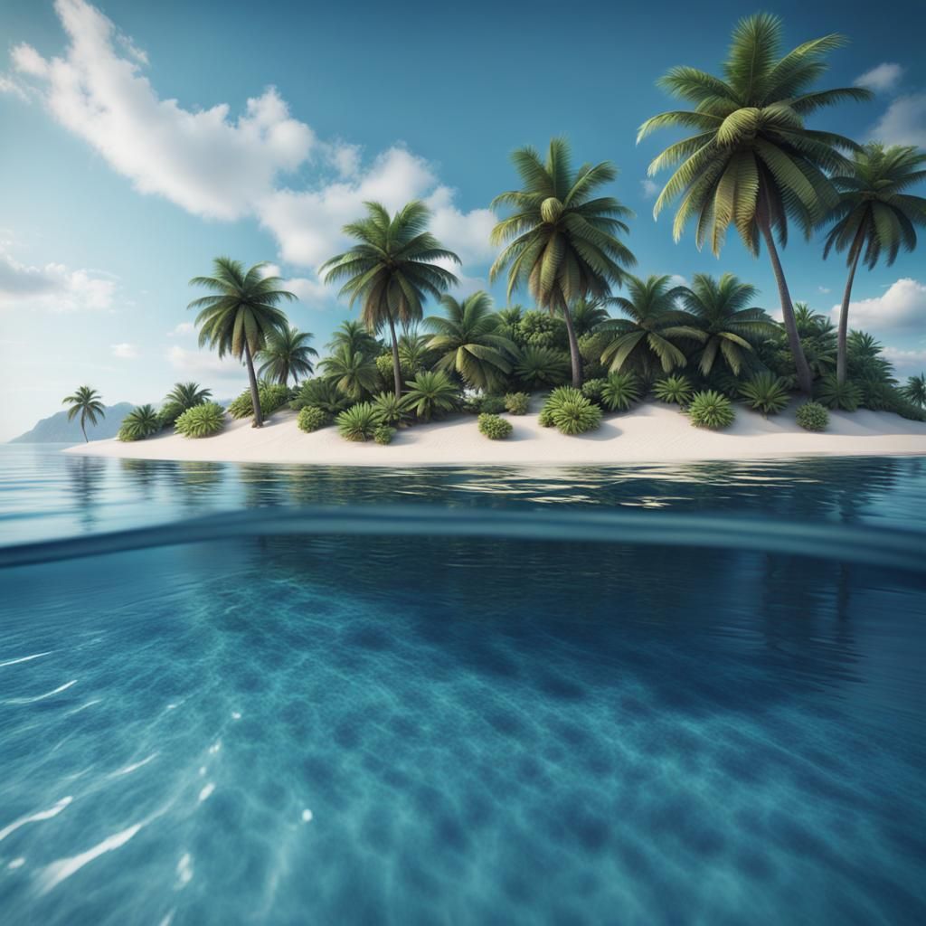 Tropical Island Beach with Palm Trees in 4K
