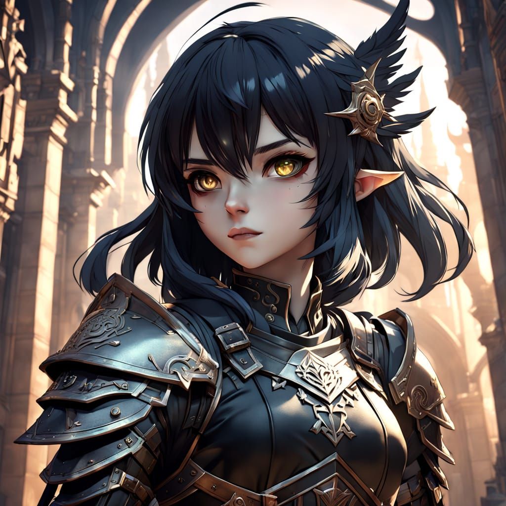 Gothic Half-Elf Rogue Dictator in Leather Armor