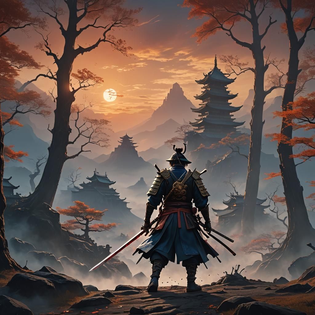 Samurai Sunset: Eastern Fantasy in Golden Light