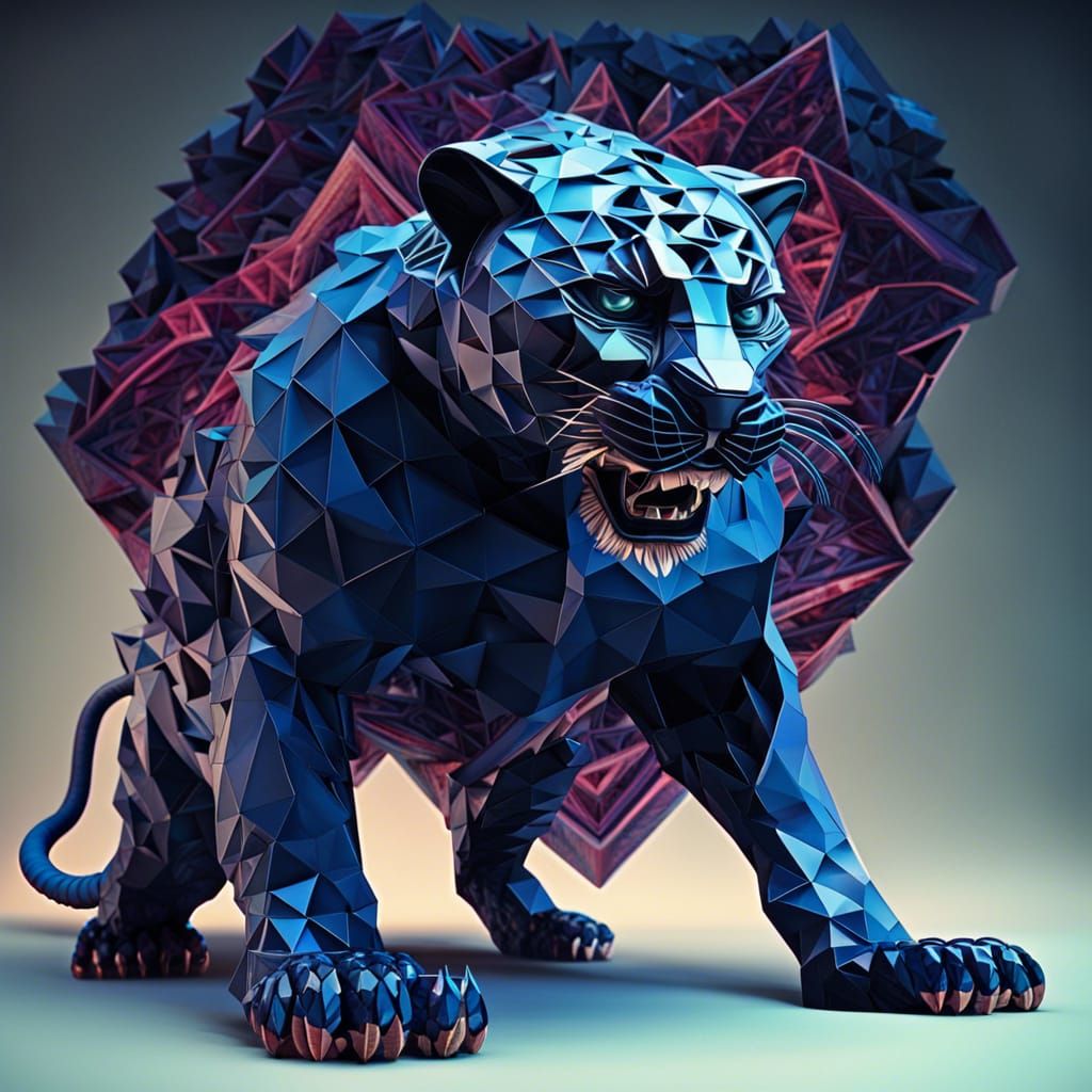 Geometric Fractal Panther Deity in 3D