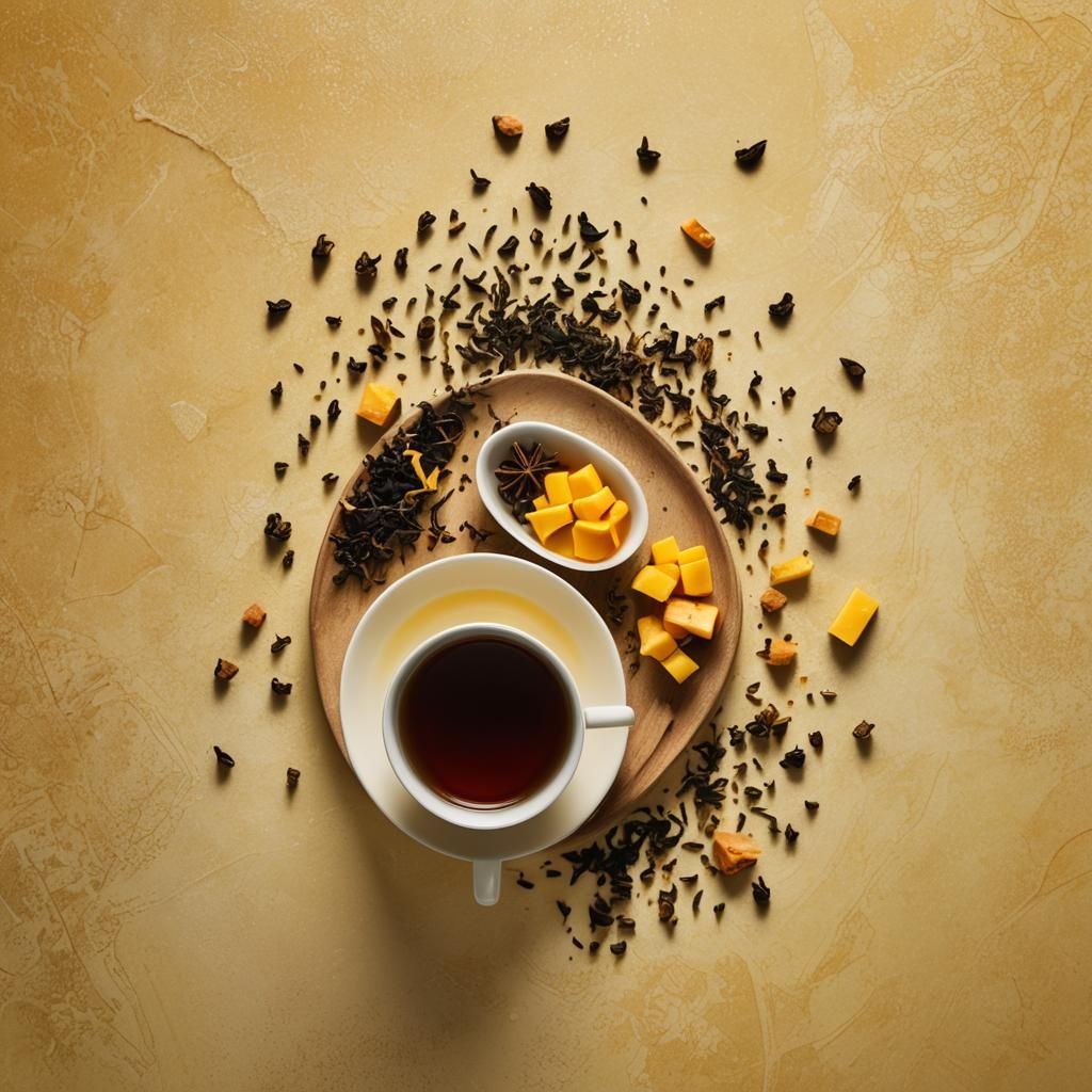 Steaming Mango Black Tea Flat Lay Photography